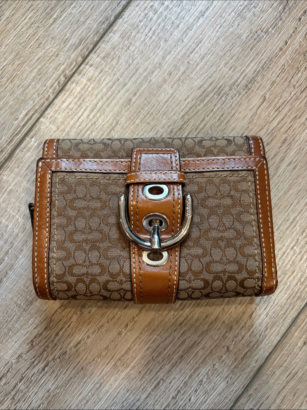 Coach Brown Logo-Print Leather Trim Women's Wallet - Brown